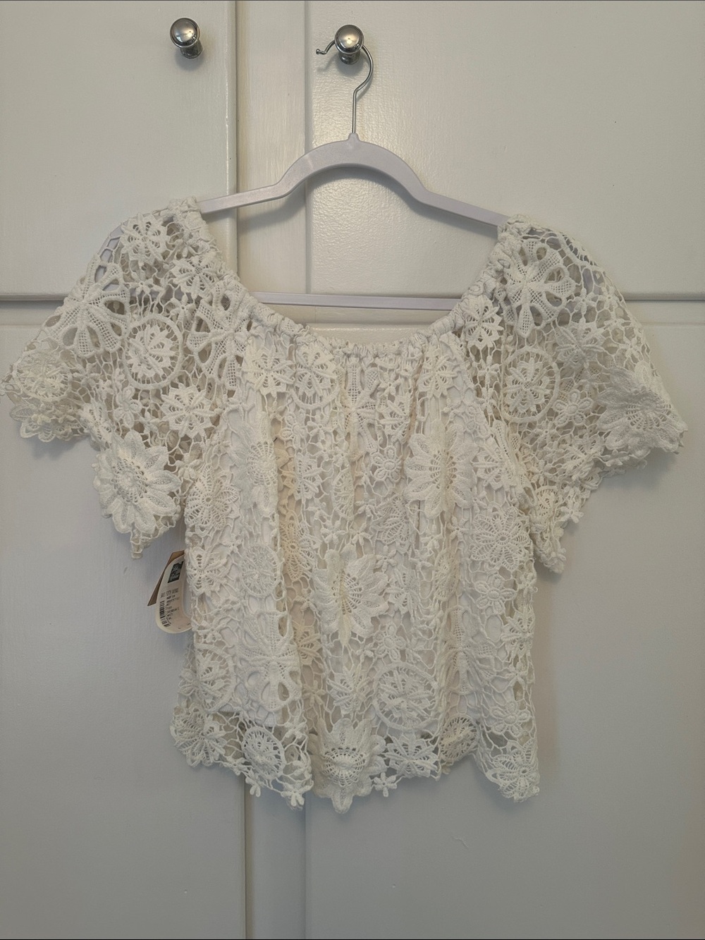 NWT Nightcap White Lace Crochet Floral Blouse Top Short Sleeve - Picture 5 of 5